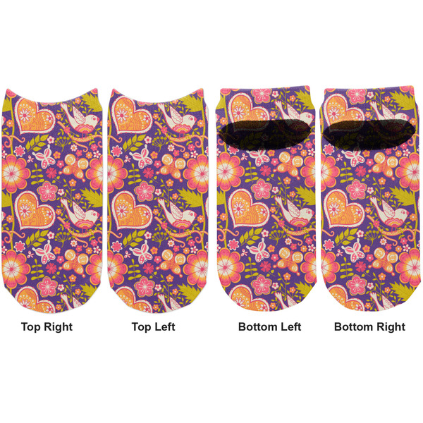 Birds & Hearts Adult Ankle Socks - Double Pair - Front and Back - Apvl