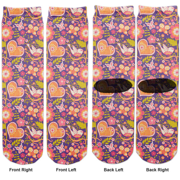 Birds & Hearts Adult Crew Socks - Double Pair - Front and Back - Apvl