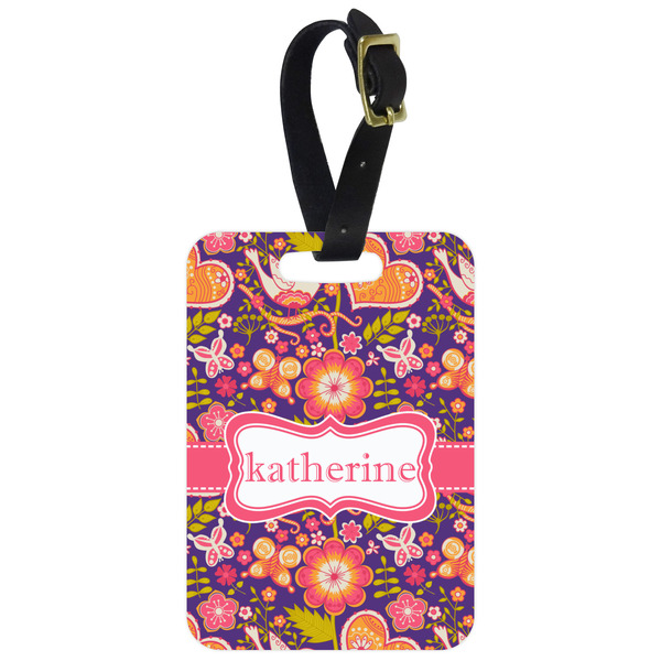 Custom Birds & Hearts Metal Luggage Tag w/ Name or Text