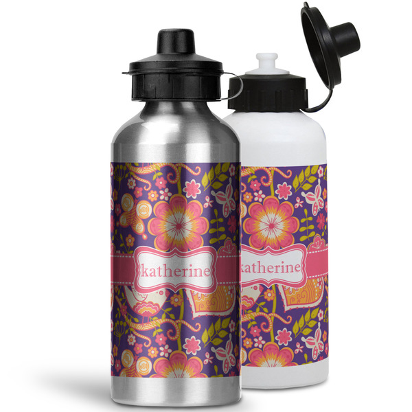 Birds & Hearts Aluminum Water Bottles - MAIN (white &silver)
