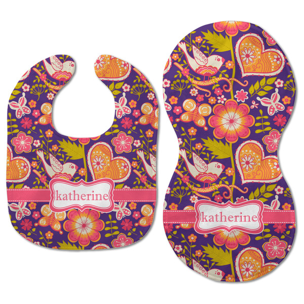 Birds & Hearts Baby Bib & Burp Set - Approval (new bib & burp)