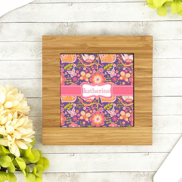 Birds & Hearts Bamboo Trivet with 6" Tile - LIFESTYLE