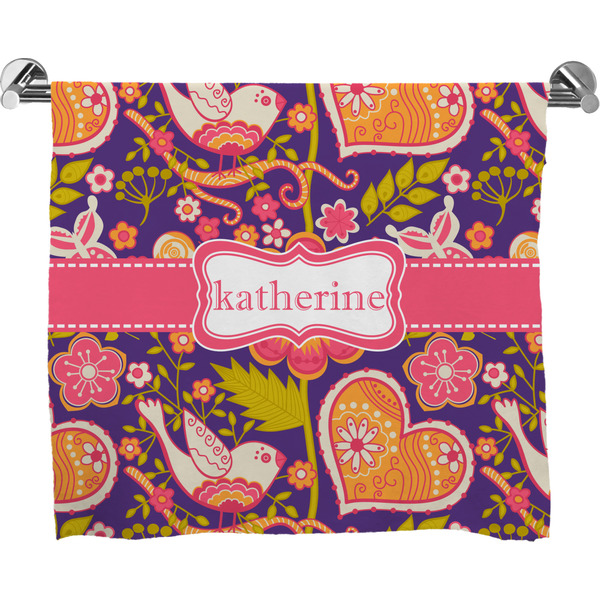 Custom Birds & Hearts Bath Towel (Personalized)