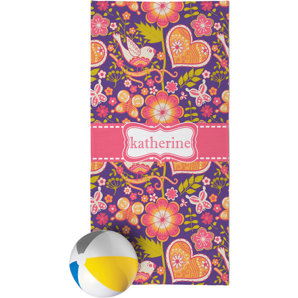 Custom Birds & Hearts Beach Towel (Personalized)