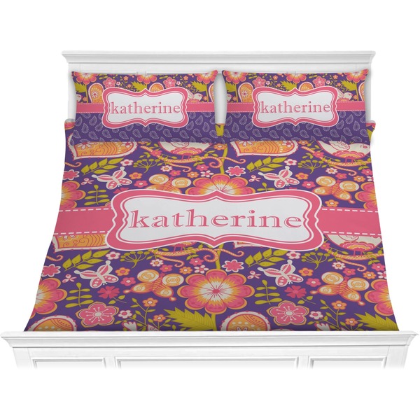 Custom Birds & Hearts Comforter Set - King (Personalized)