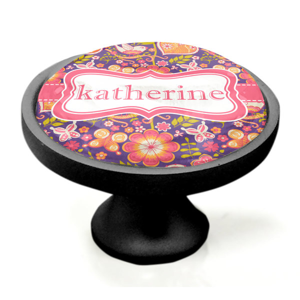 Birds & Hearts Black Custom Cabinet Knob (Side)