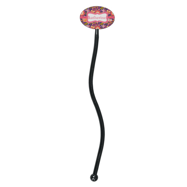 Birds & Hearts Black Plastic 7" Stir Stick - Oval - Single Stick