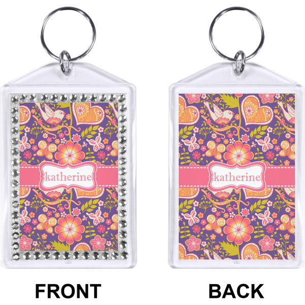 Birds & Hearts Bling Keychain (Front + Back)