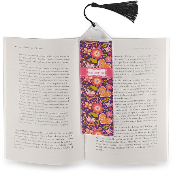 Birds & Hearts Bookmark with tassel - In book
