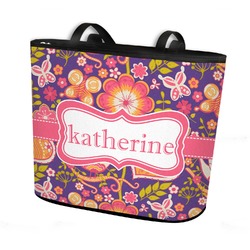 Birds & Hearts Bucket Tote w/ Genuine Leather Trim - Regular w/ Front & Back Design (Personalized)