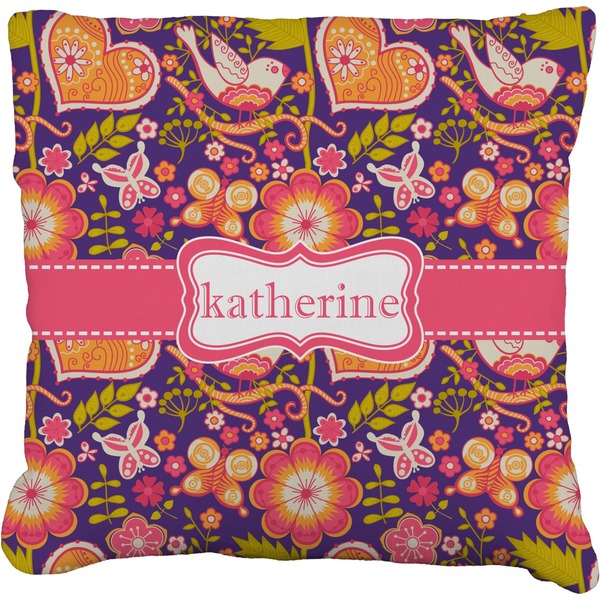 Custom Birds & Hearts Faux-Linen Throw Pillow 16" (Personalized)