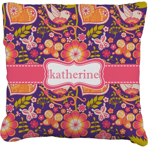 Custom Birds & Hearts Faux-Linen Throw Pillow 18" (Personalized)