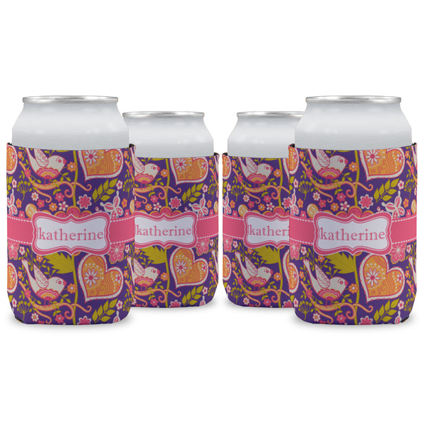 Custom Birds & Hearts Can Cooler (12 oz) - Set of 4 w/ Name or Text