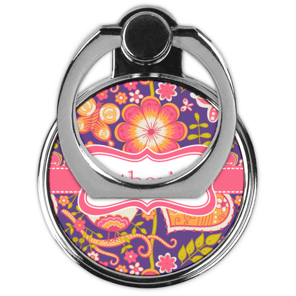 Birds & Hearts Cell Phone Ring Stand & Holder - Front (Collapsed)