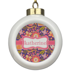 Birds & Hearts Ceramic Ball Ornament (Personalized)