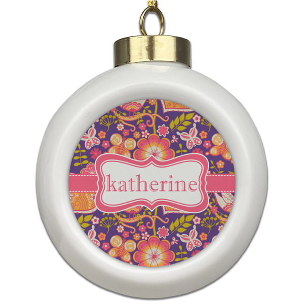 Custom Birds & Hearts Ceramic Ball Ornament (Personalized)