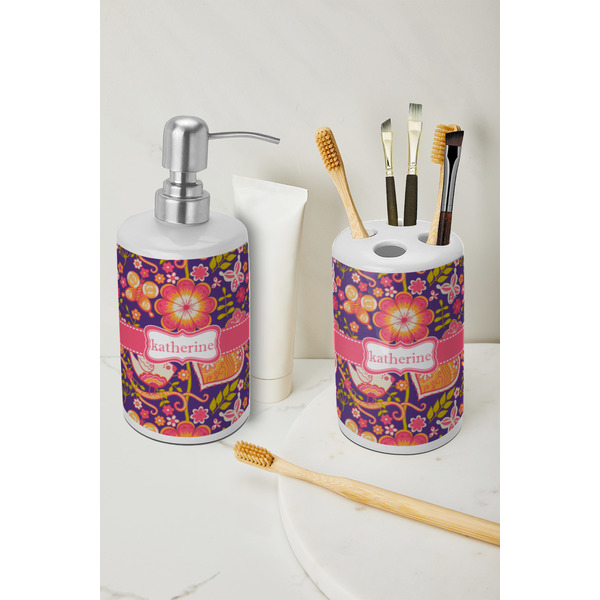Birds & Hearts Ceramic Bathroom Accessories - LIFESTYLE (toothbrush holder & soap dispenser)