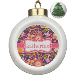 Birds & Hearts Ceramic Ball Ornament - Christmas Tree (Personalized)