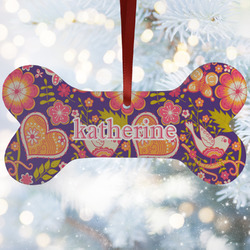 Birds & Hearts Ceramic Dog Ornament w/ Name or Text