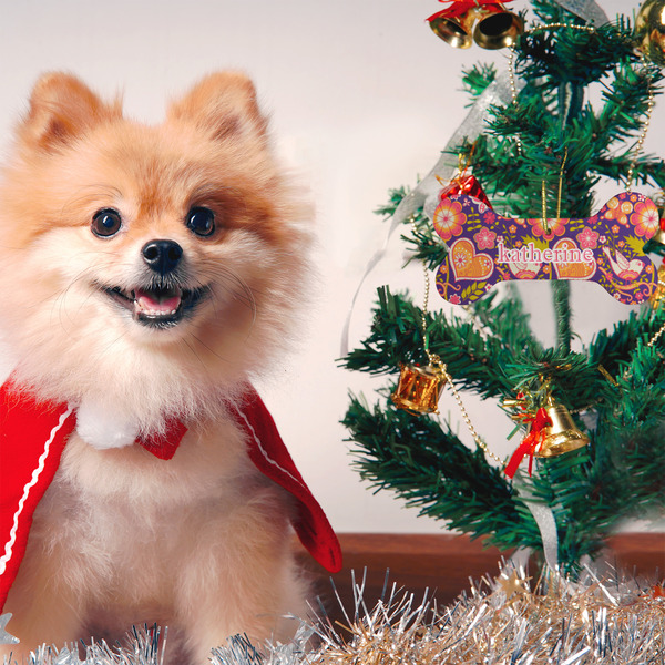 Birds & Hearts Ceramic Flat Ornament - Bone (LIFESTYLE)