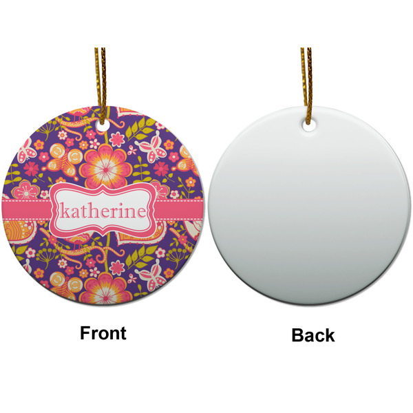 Birds & Hearts Ceramic Flat Ornament - Circle Front & Back (APPROVAL)