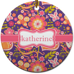 Birds & Hearts Round Ceramic Ornament w/ Name or Text