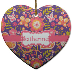Birds & Hearts Heart Ceramic Ornament w/ Name or Text