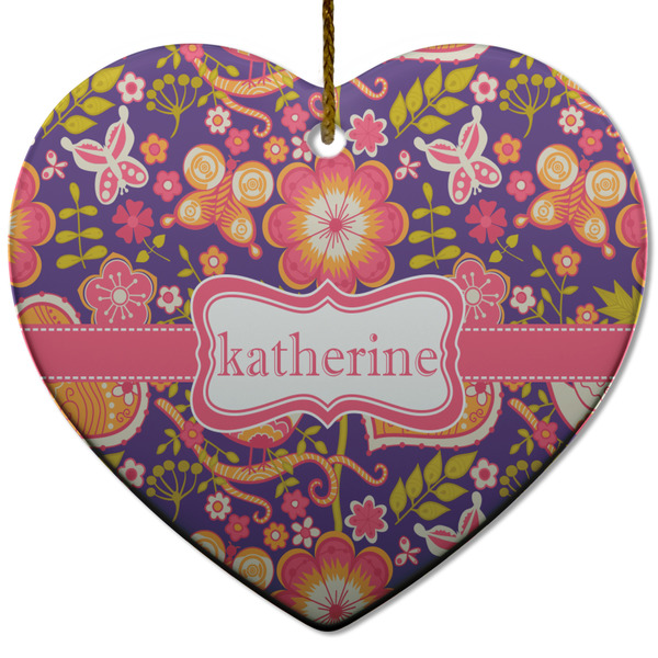 Custom Birds & Hearts Heart Ceramic Ornament w/ Name or Text