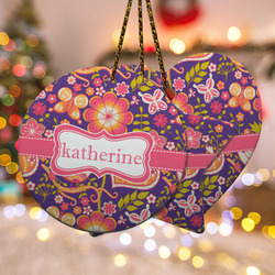 Birds & Hearts Ceramic Ornament w/ Name or Text