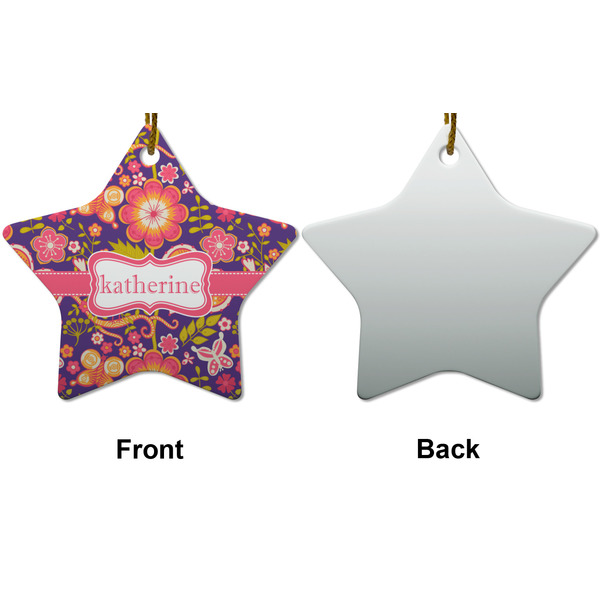 Birds & Hearts Ceramic Flat Ornament - Star Front & Back (APPROVAL)