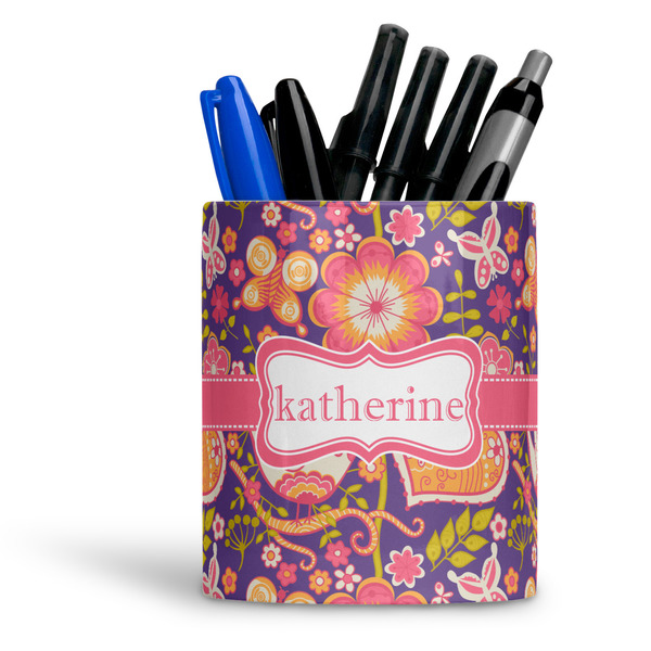 Custom Birds & Hearts Ceramic Pen Holder