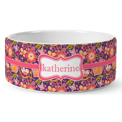 Birds & Hearts Ceramic Dog Bowl (Personalized)