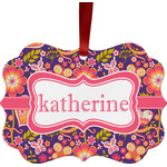 Birds & Hearts Metal Frame Ornament - Double Sided w/ Name or Text