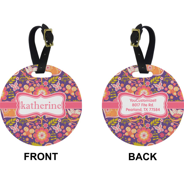 Birds & Hearts Circle Luggage Tag (Front + Back)