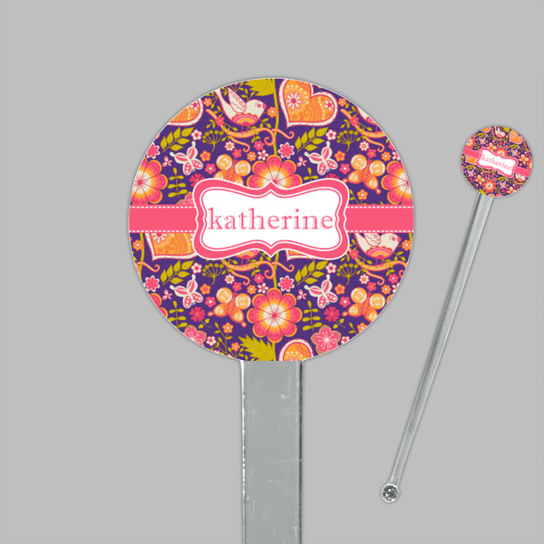 Birds & Hearts Clear Plastic 7" Stir Stick - Round - Closeup