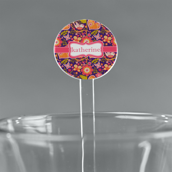 Custom Birds & Hearts 5.5" Round Plastic Stir Sticks - Clear (Personalized)
