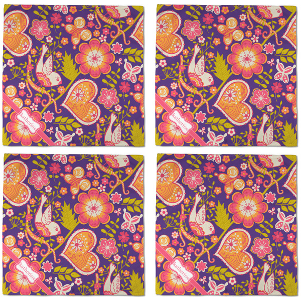 Birds & Hearts Cloth Napkins - Personalized Dinner (APPROVAL) Set of 4