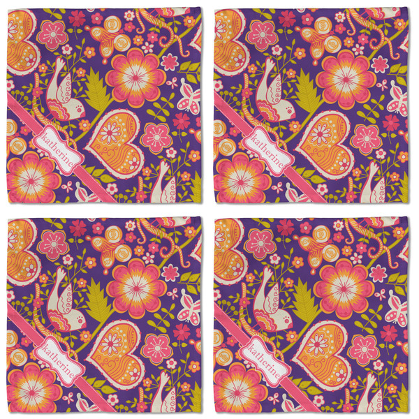 Birds & Hearts Cloth Napkins - Personalized Lunch (APPROVAL) Set of 4