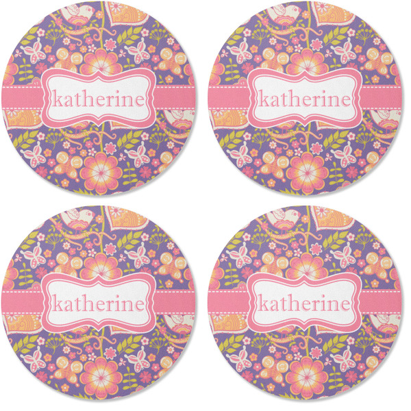 Birds & Hearts Coaster Round Rubber Back - Apvl