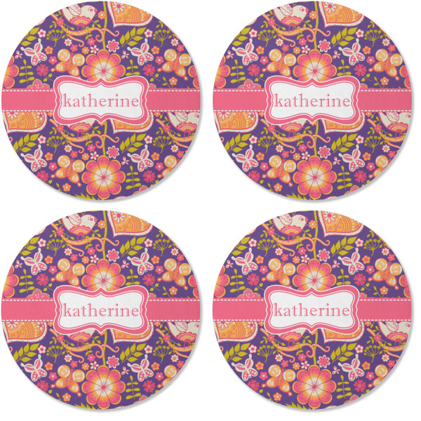 Birds & Hearts Coaster Round Rubber Back - Apvl