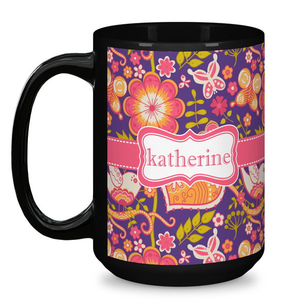 Birds & Hearts Coffee Mug - 15 oz - Black