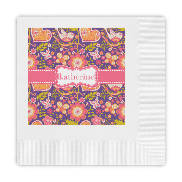 Custom Birds & Hearts Embossed Decorative Napkins (Personalized)