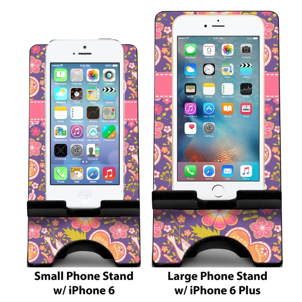 Birds & Hearts Compare Phone Stand Sizes - with iPhones