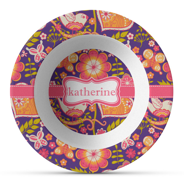 Custom Birds & Hearts Plastic Bowl - Microwave Safe - Composite Polymer (Personalized)