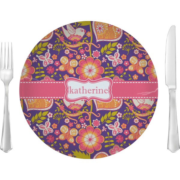 Custom Birds & Hearts Glass Lunch / Dinner Plate 10" (Personalized)