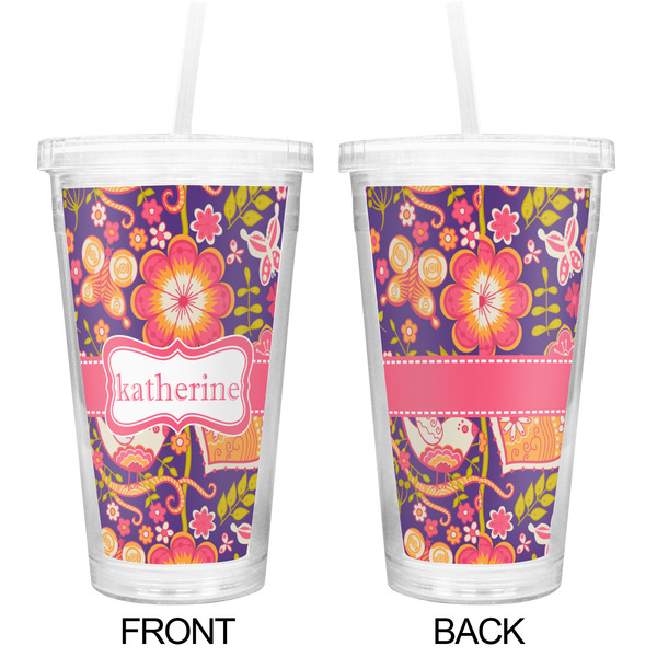 Birds & Hearts Double Wall Tumbler with Straw - Approval
