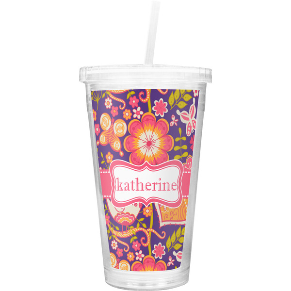 Custom Birds & Hearts Double Wall Tumbler with Straw (Personalized)