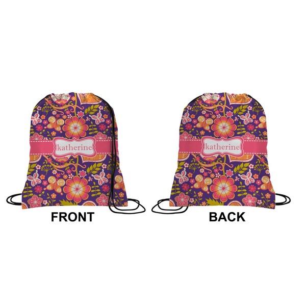Birds & Hearts Drawstring Backpack Front & Back Small