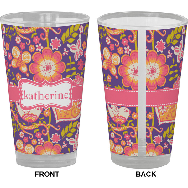 Birds & Hearts Pint Glass - Full Color - Front & Back Views