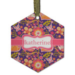 Birds & Hearts Flat Glass Ornament - Hexagon w/ Name or Text